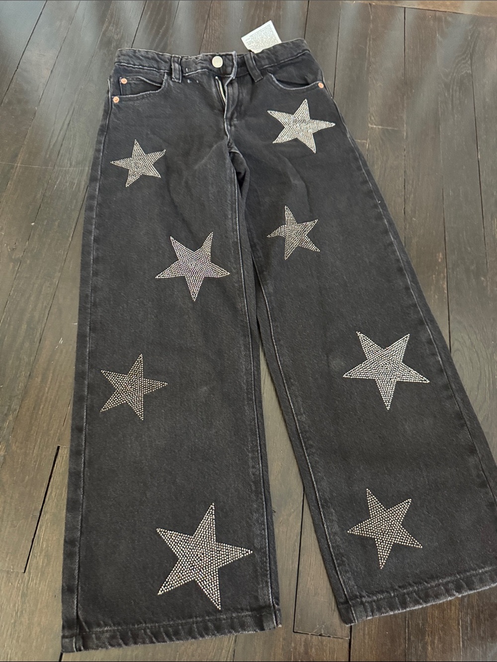 Zara Black Wide-Leg Jeans with Silver Star Studs